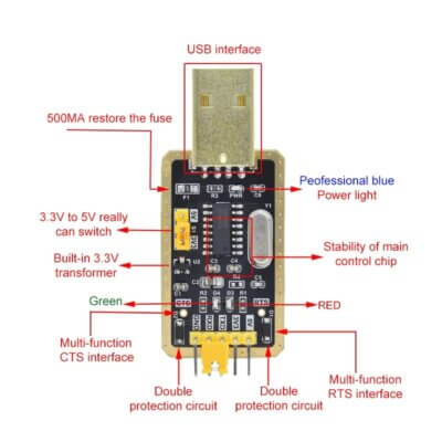 Conversor USB a Serial TTL RS232 CH340G con cables - Image 6