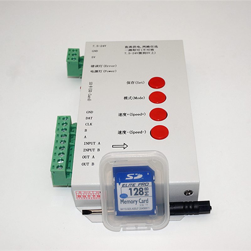 Controlador Pixel Led RGB Digital T-1000S Con Tarjeta Sd, 5-12-24V DC.