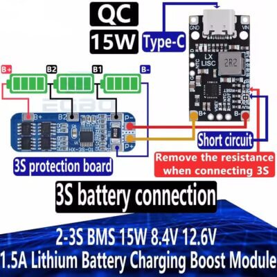 Módulo de Carga BMS Type-C USB 2S/3S 15W para Baterías de Litio IP2326 - Image 5