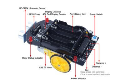 Kit Carro Inteligente con Sensor Ultrasónico Evasor de Obstáculos - Image 4